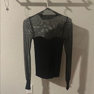 Free People Black Sheer Long Sleeve Top
